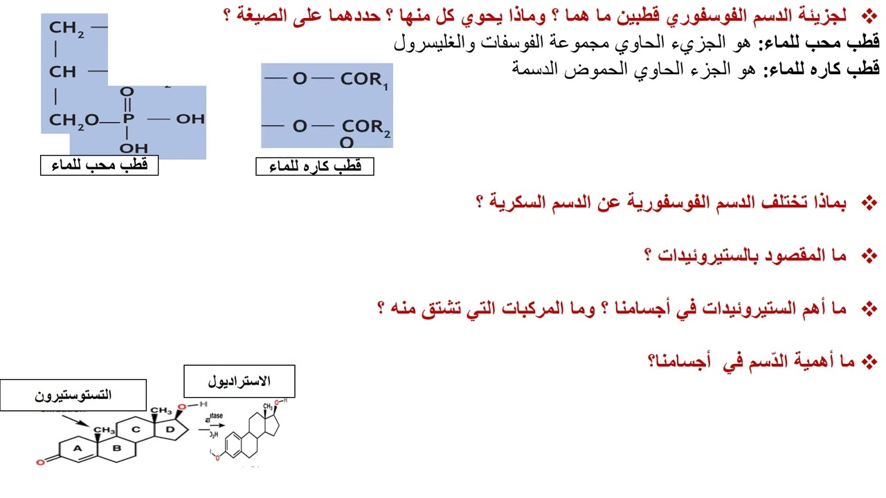 درس الدسم أو لللبيدات للصف العاشر علمي