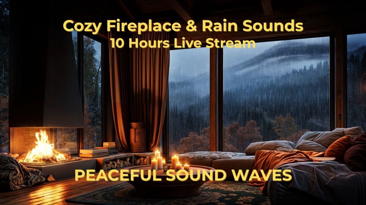 🔴 LIVE: Cozy Fireplace & Rain Sounds | 10 Hours of Relaxation