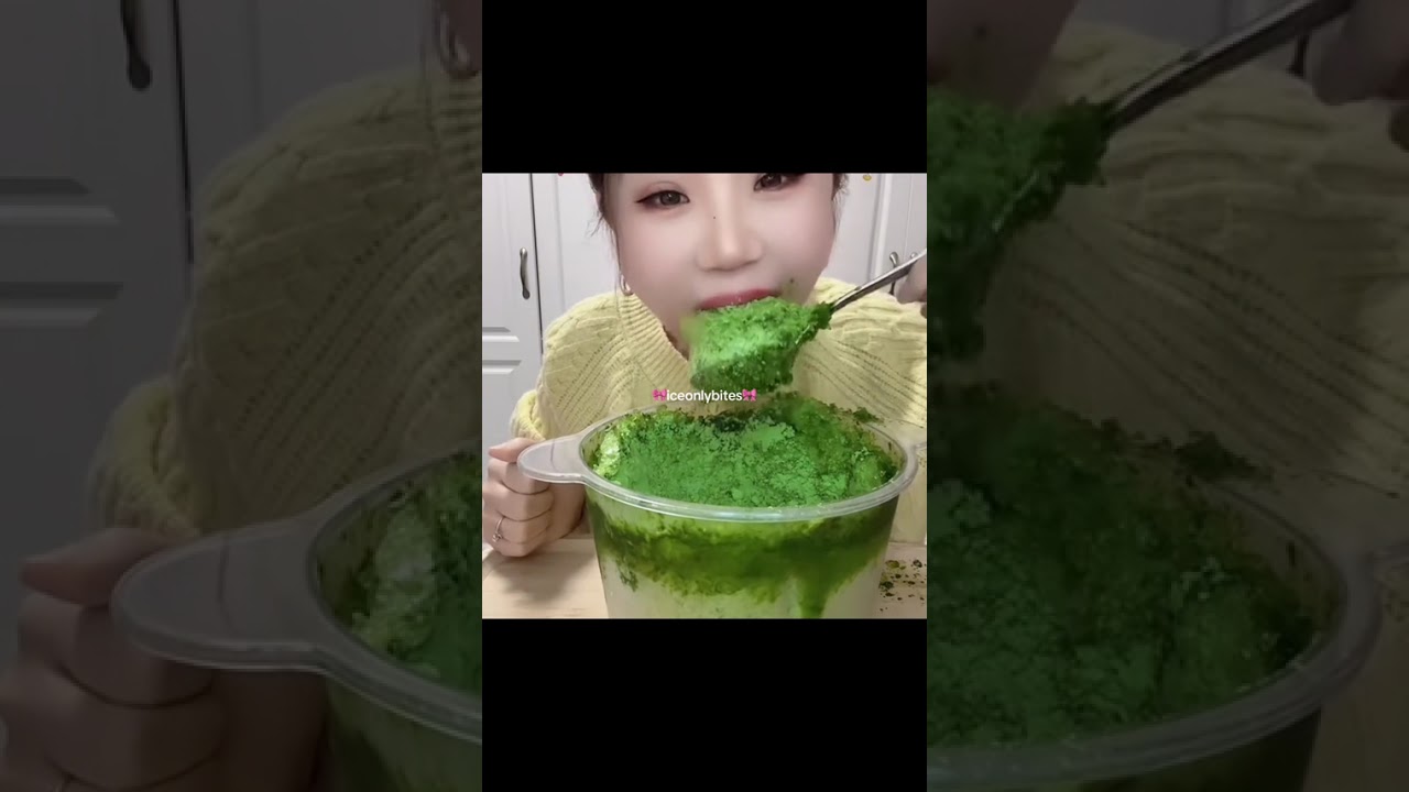 MIX COMPLICATION EATING CRUNCHY ICE BITES SHAVED WITH MATCHA💚💚💚🤍