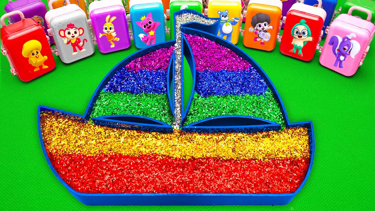 Satisfying ASMR | Make Sailboat Bathtub with Mix Glitter SLIME in Rainbow Suitcase CLAY Coloring