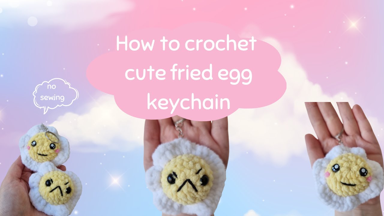How to crochet cute fried egg keychain for beginners 🍳😻