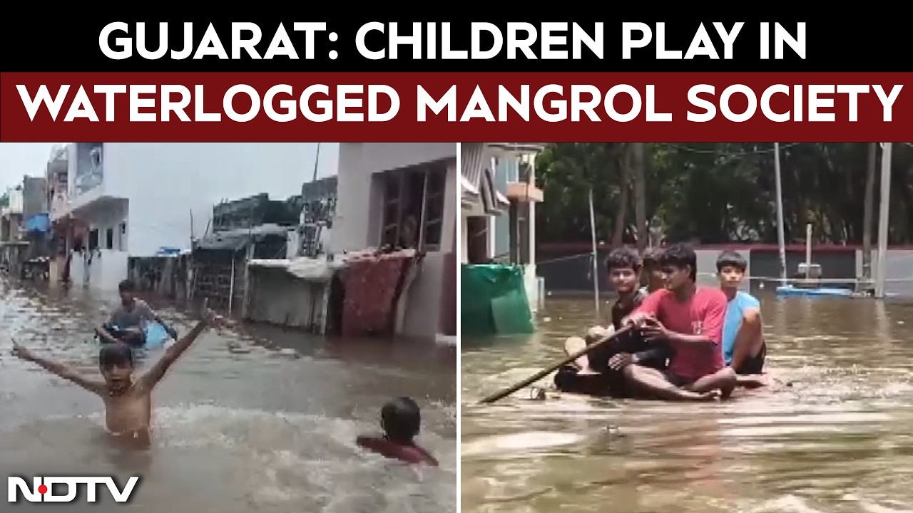 Kids Play in Floodwaters as Heavy Rains Swamp Gujarat's Mangrol Housing Society