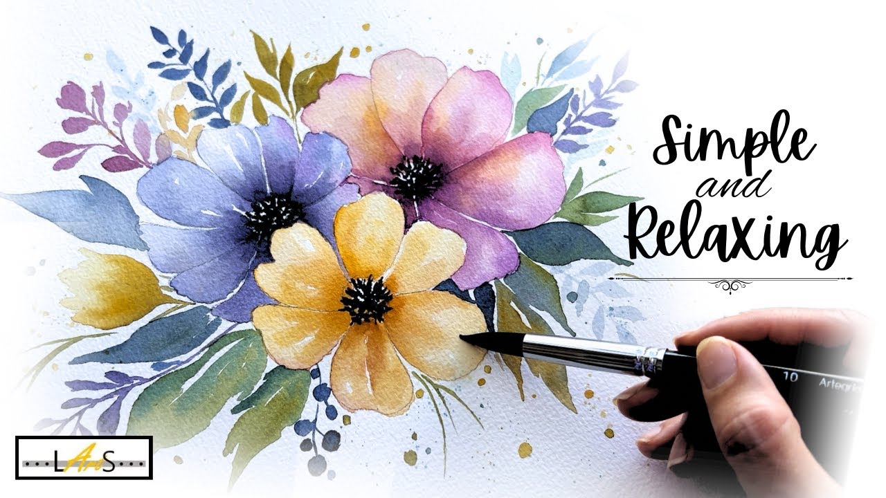 ATTENTION BEGINNERS: Calm & Carefree Flower Easy Loose Floral Spray in Watercolors Step-by-Step!