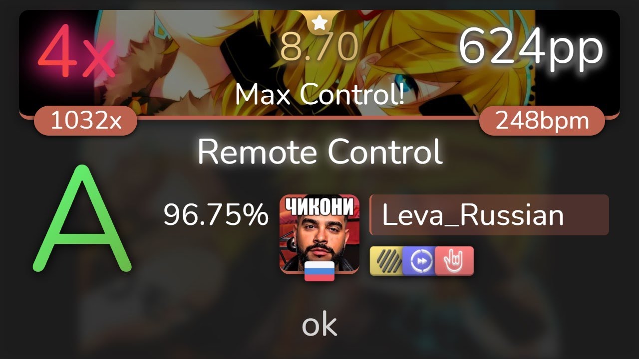 Leva_Russian | kradness&Reol - Remote Control [Max Control!] +HDDTHR 96.75% {624pp 4❌} - osu!