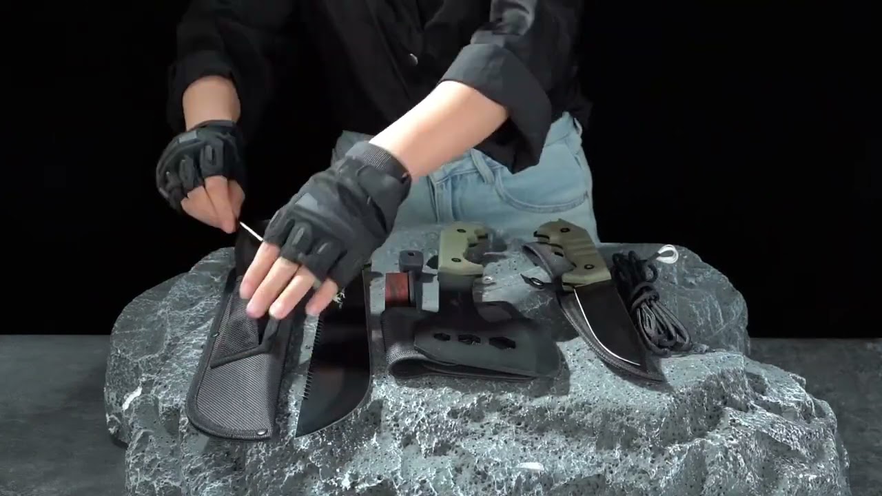 Purple Dragon Großes Messer Outdoor Beil Axt Set mit Scheide, Full Tang Spaltaxt aus einem Stück D2