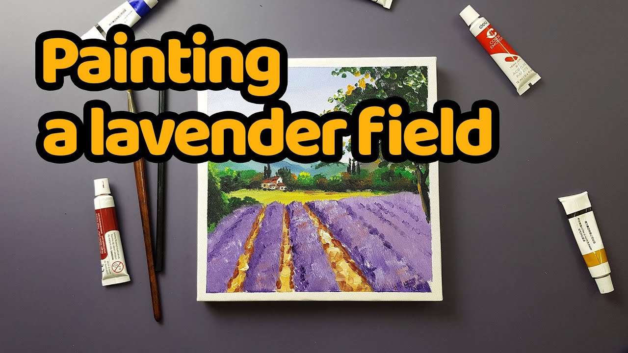 A garden of lavender in a countryside landscape | Cosu daily art challenge #25 Acrylic painting idea