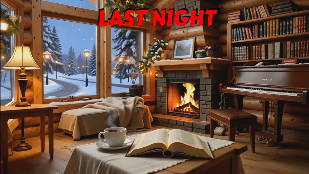 Cozy Smooth Jazz Coffe Hot Cabin  ❄️ Winter Night Ambience | Relaxing Jazz