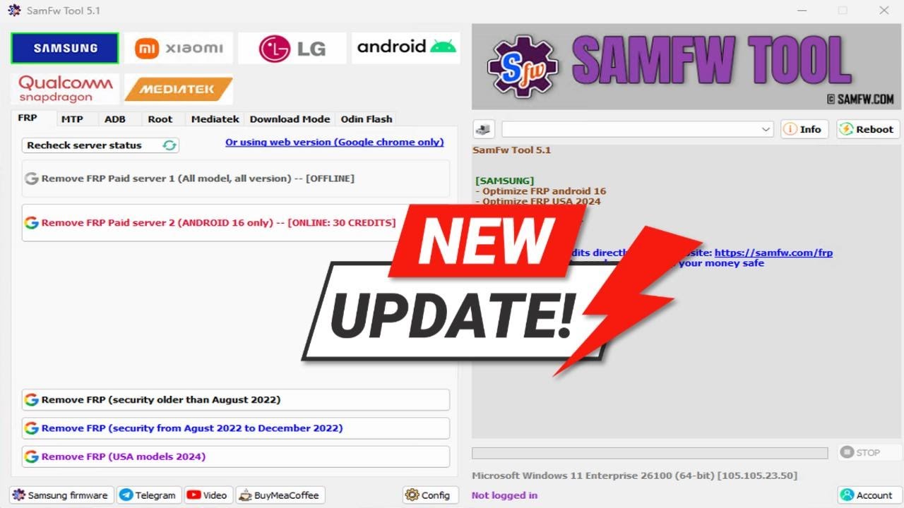 SamFw Tool V5.2 (Updated) Fix samfw.comapi error, improve battery info, port info, optimize