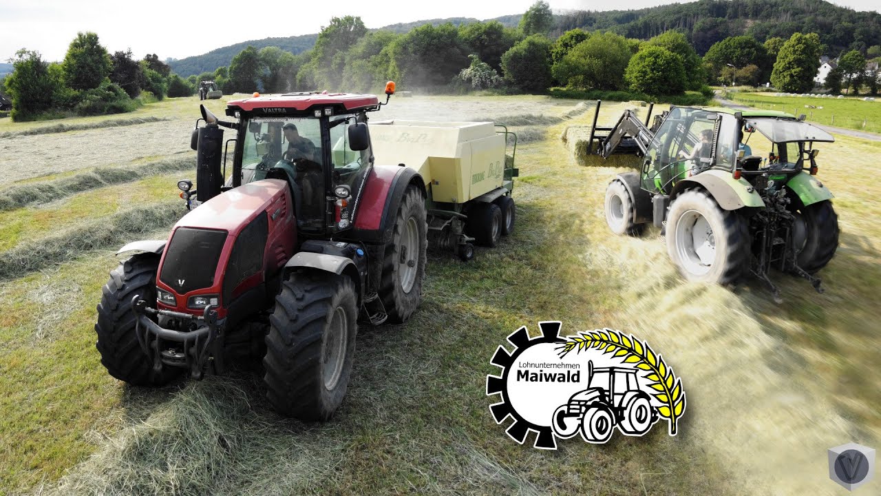 VALTRA S 353 und KRONE BigPack 120-70 beim Heuballen pressen 2023 | Lohnunternehmen Maiwald [4K]