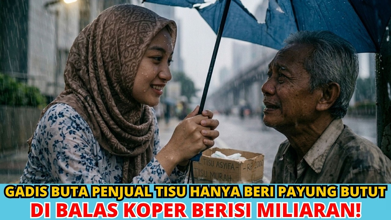 GADIS BUTA BERI PAYUNG KE KAKEK… 5 Bulan Kemudian Rombongan Pengawal Bawa Koper Berisi Miliaran!
