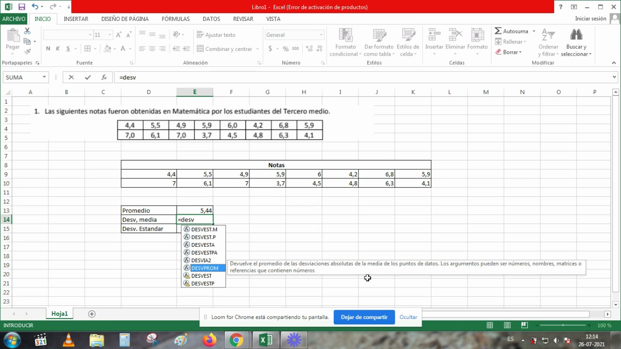 Media, Desviación Media y Desviación Estándar con EXCEL