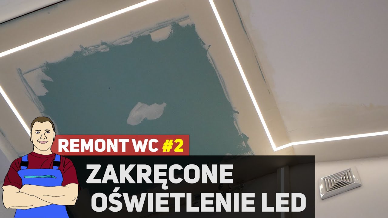 Remont WC - Zakręcone oświetlenie LED i sufit na talerzykach