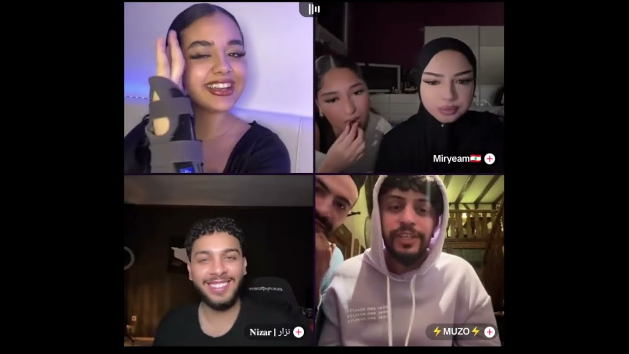 ايناس الجزائرية مع موزو اول كيست لايف اليوم28/12 رباعي مع نزار ومريم اللبنانية