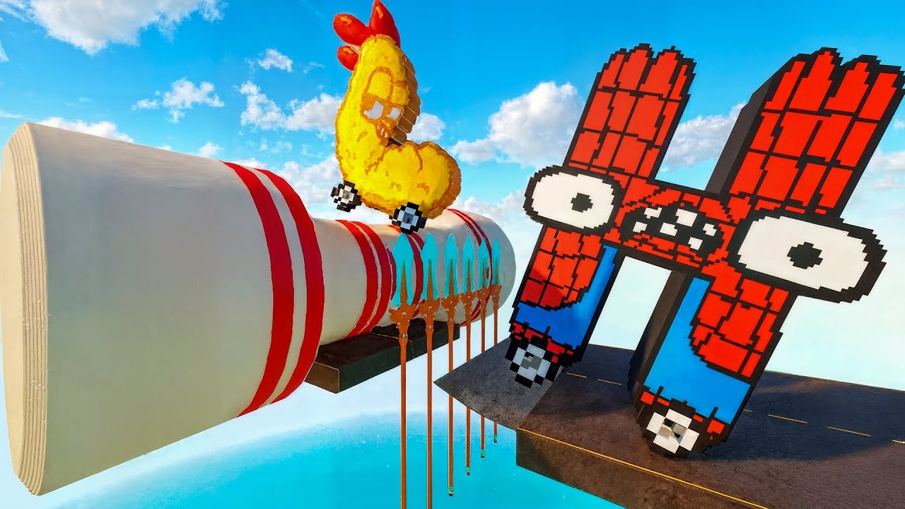 Teardown: Spider-Man & Food Alphabet Lore Cars Face CRAZY Obstacle Course!