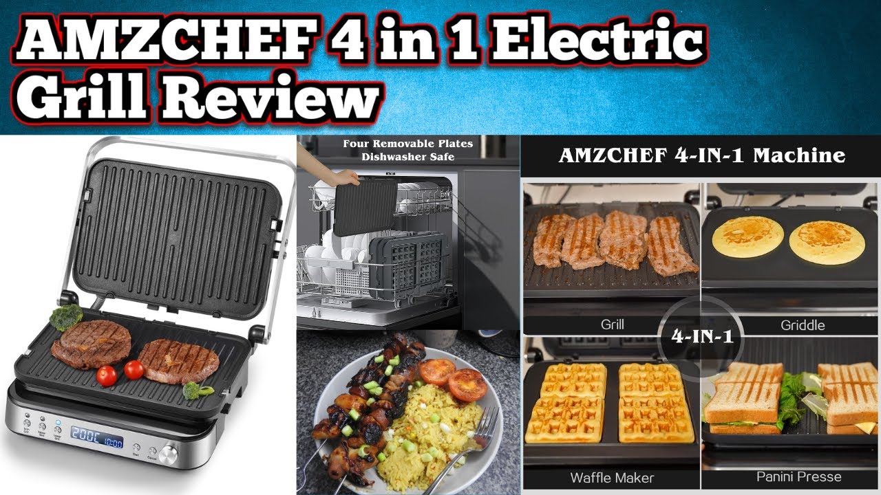Обзор электрического гриля AMZCHEF 4 в 1 | Приготовление завтрака и куриных шашлычков | Честный о...