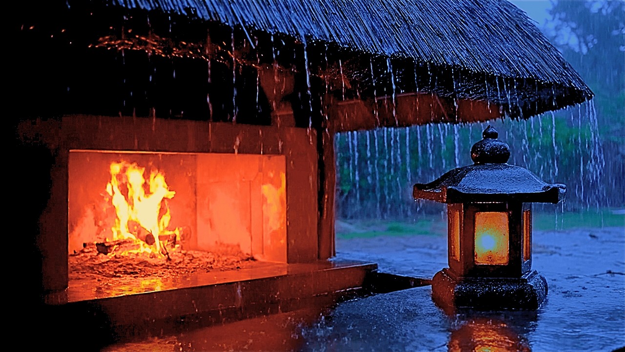 Rain Sounds for Deep Sleeping and Calm Your Mind 🔥 Heavy Rain and Cozy Fireplace for Perfect Sleep