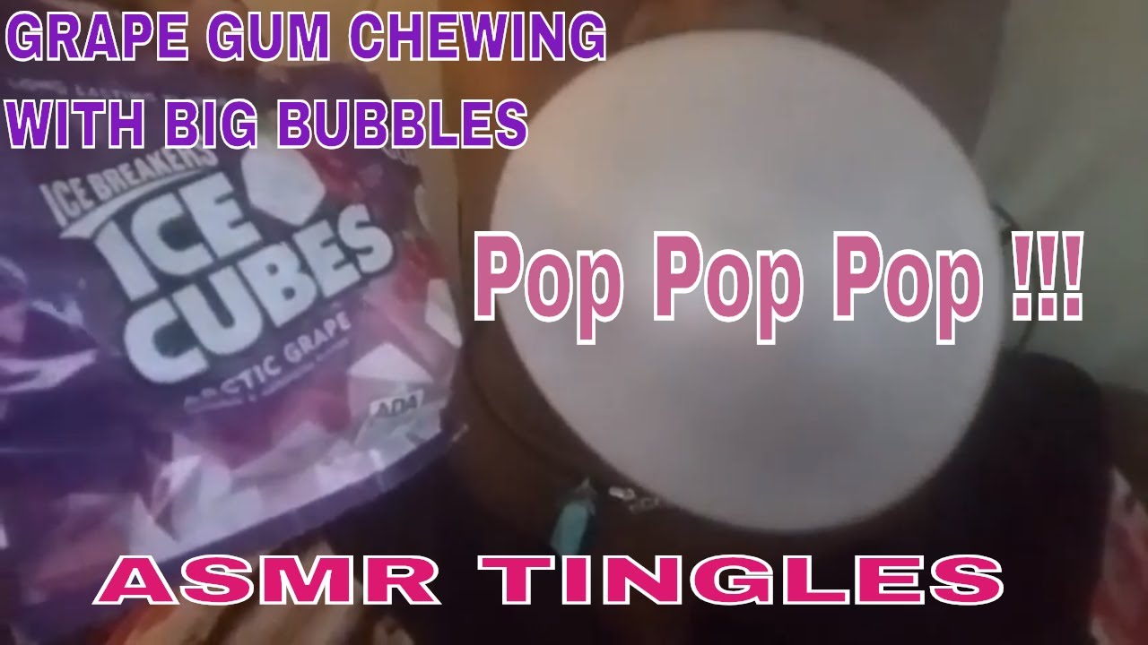 ASMR Grape Bubble Gum Chewing with big Bubbles