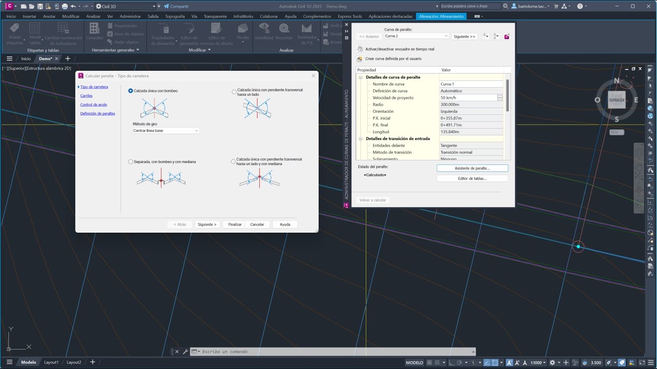 V&iacute;deo 6 - C&aacute;lculo del Peralte en Autodesk Civil 3D 2025