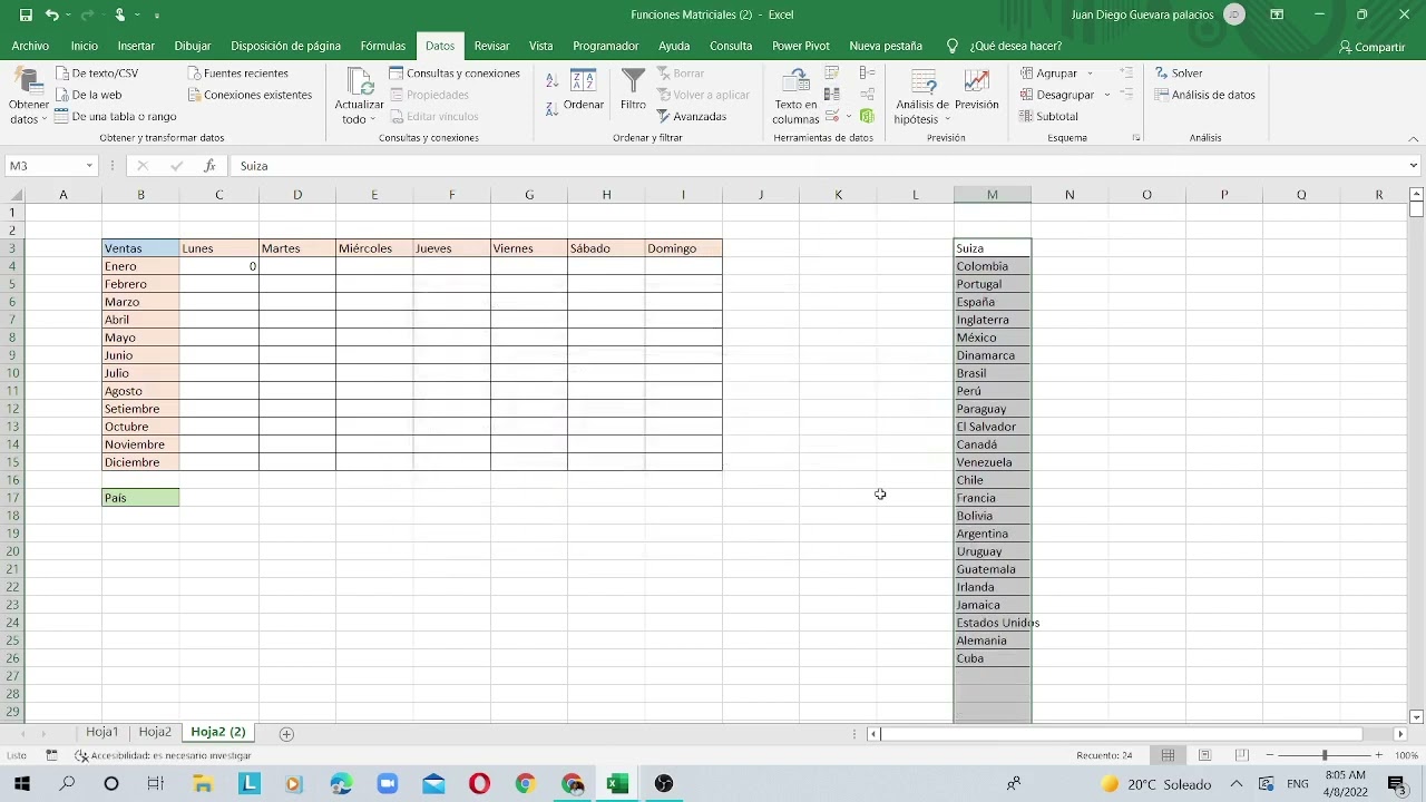 Funciones matriciales-Excel