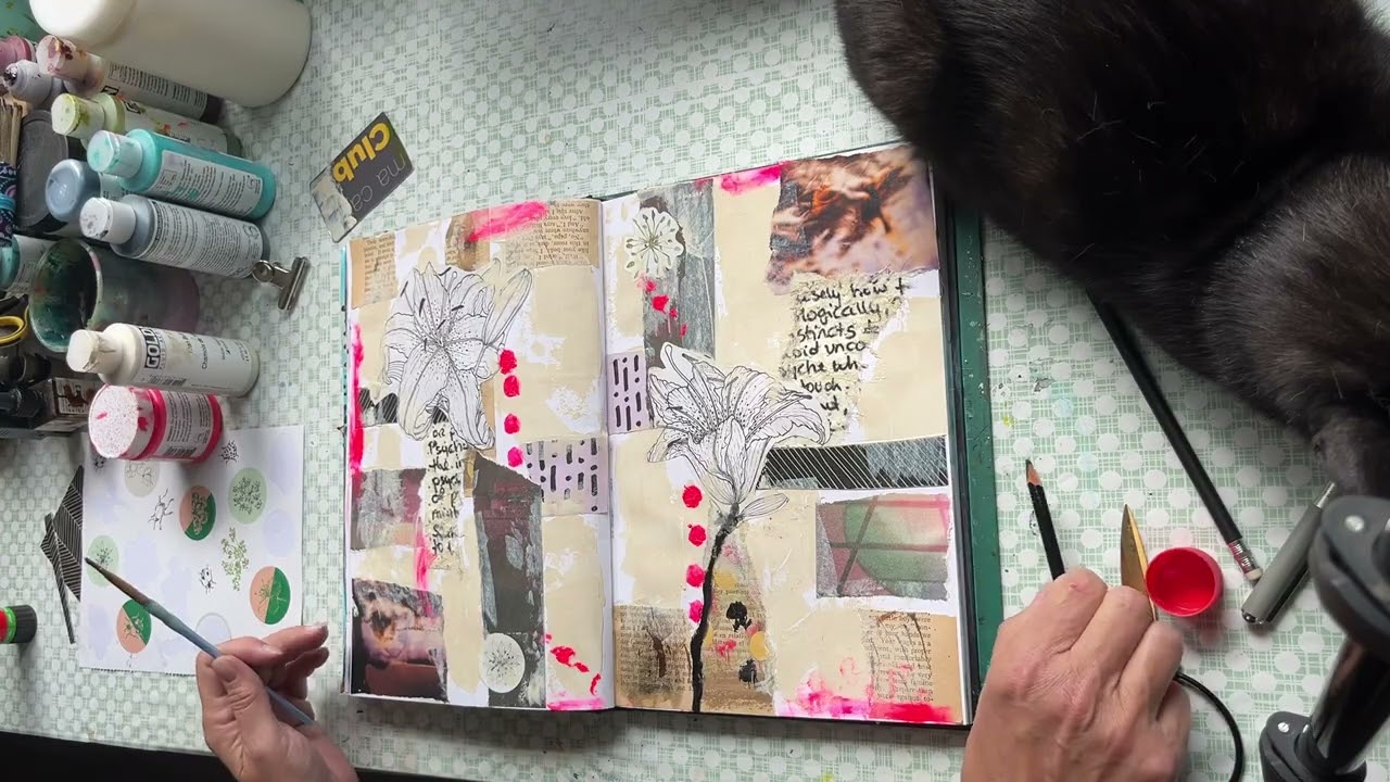 Real Time Art Journal Collage Process With My Cat Watching 🖤