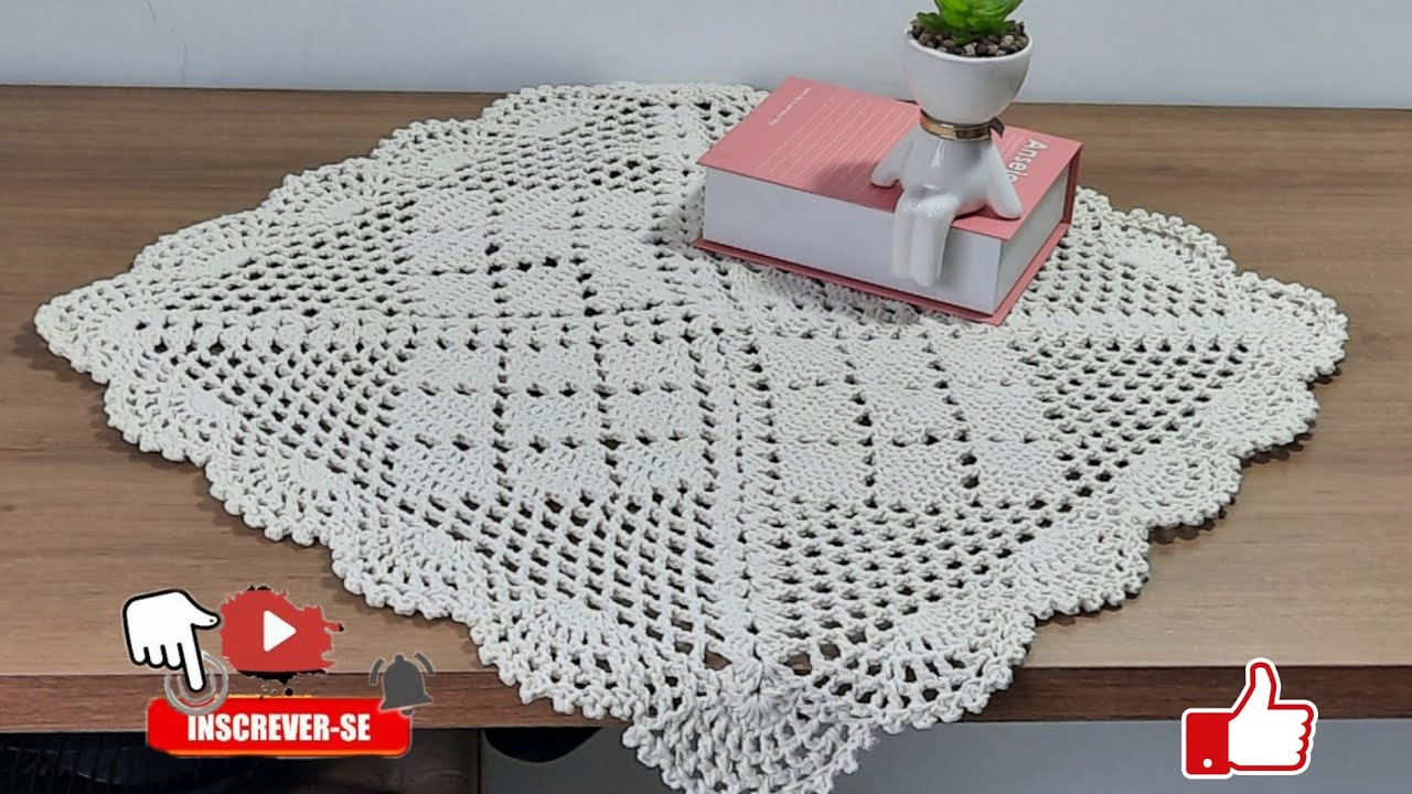 TOALHA DE MESA DOÇURA COM MOTIVO DE LOSANGO | TOALHINHA DE CROCHÊ PASSO A PASSO