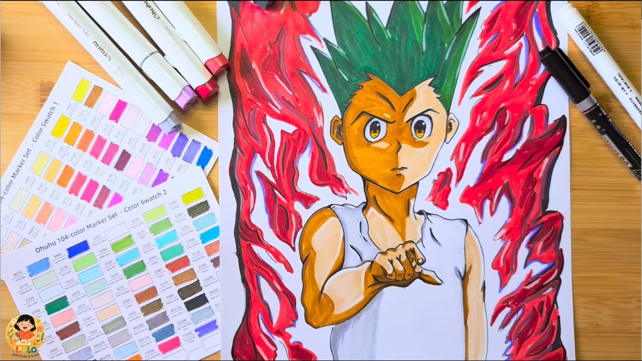 Unboxing Ohuhu 104 Colors + First Drawing | Gon Hunter x Hunter