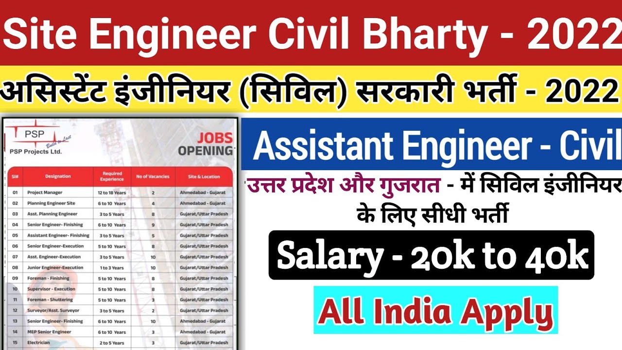 Site Engineer Civil Recruitment 2022 | Assistant Engineer Civil Vacancy 2022 | Civil Engg Jobs 2022