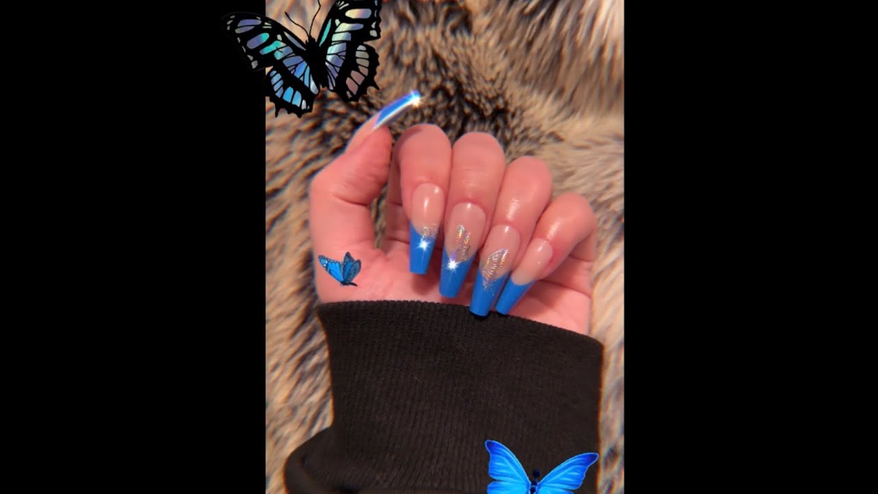 SHEIN Blue French Tip Nails and Stickers (Video Review)