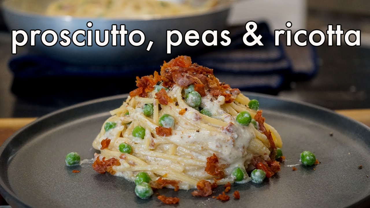Spaghetti with Prosciutto, Peas and Ricotta