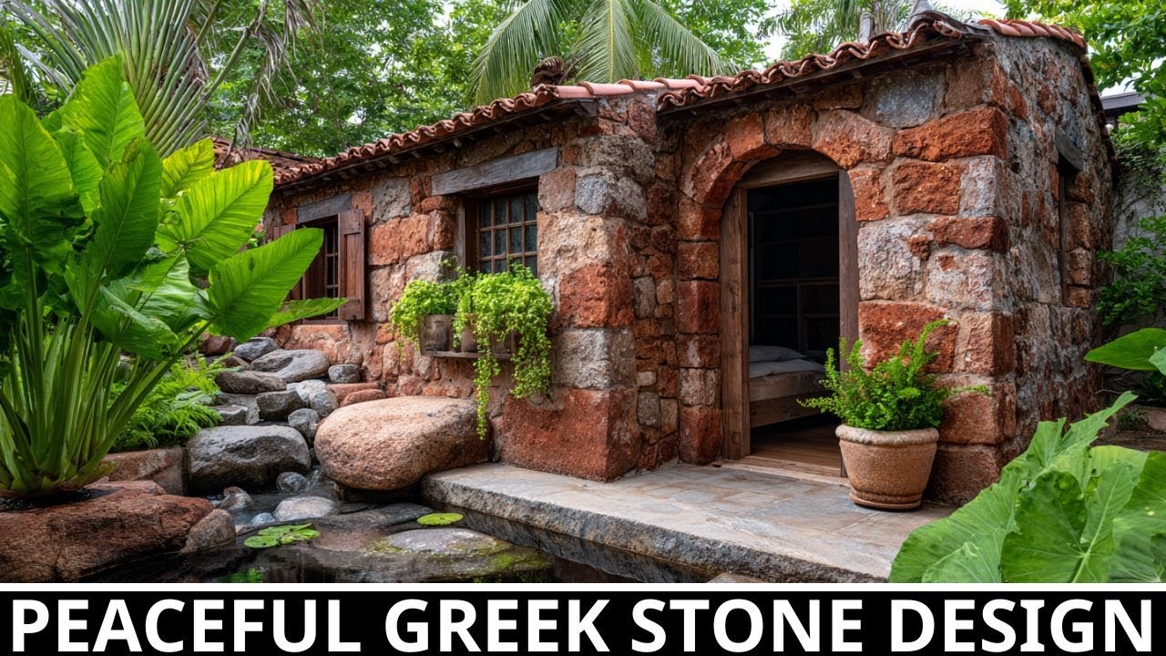 Red Stone Greek House Design |  A Calm Living Design Concept by Nature