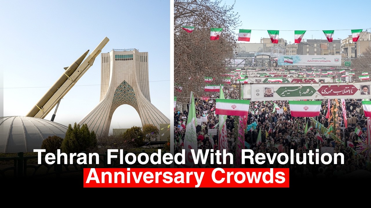 Massive Crowds Flood Azadi Tower for Iran Revolution Anniversary