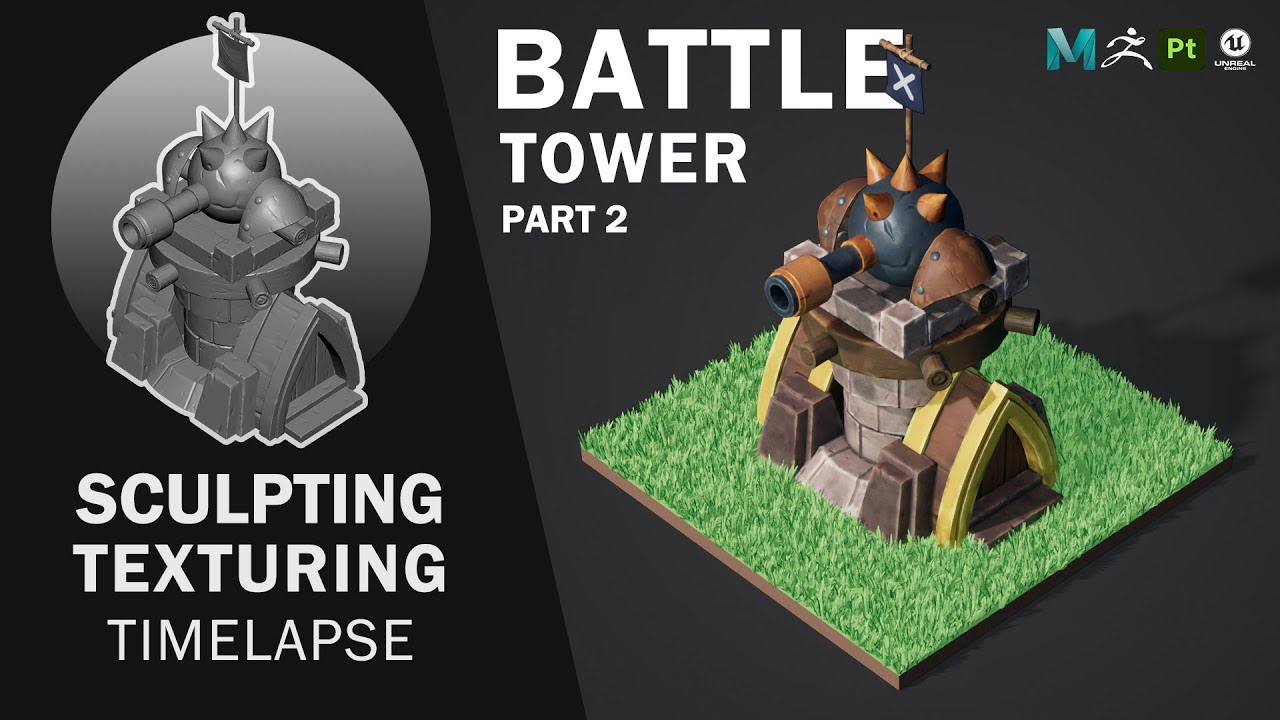 Battle Tower | Game Prop Timelapse | Sculpt & Texture | Part 2/2