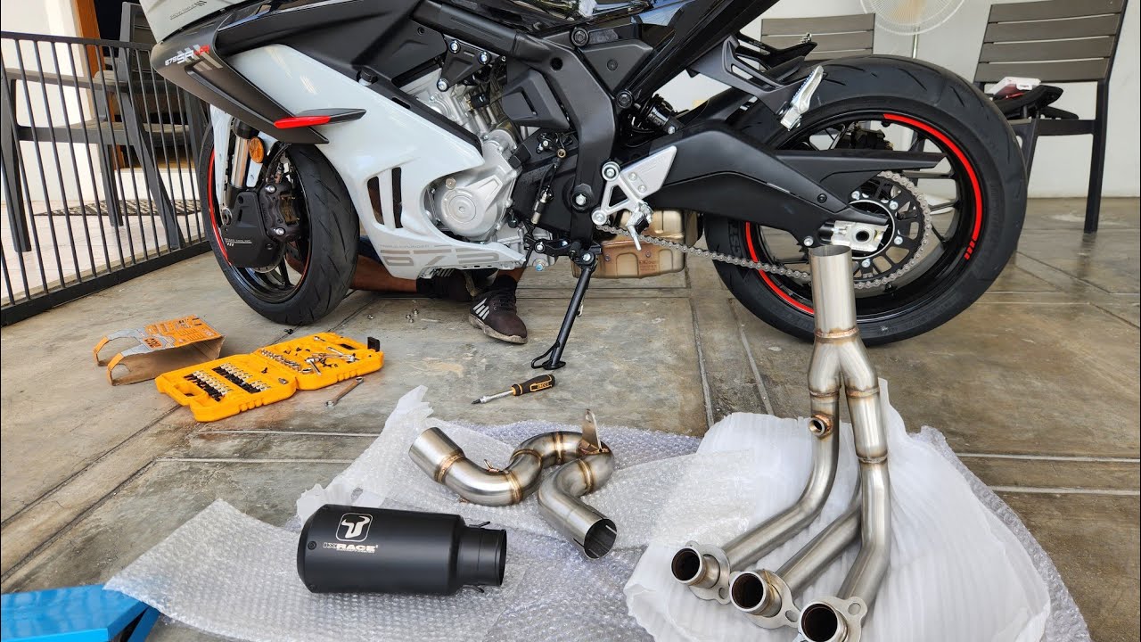 CF Moto 675 sr-r IXIL Full Exhaust Sound Check and installation