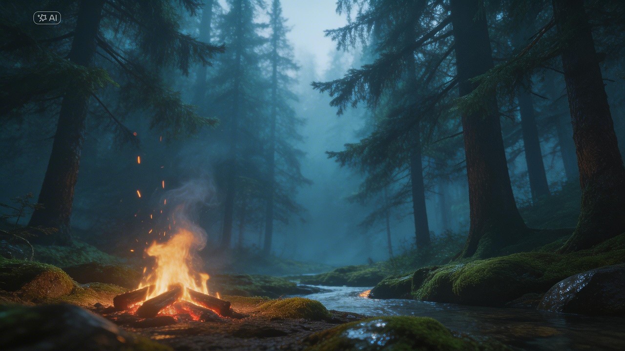 10 Hours Rainy Forest Campfire by the River 🔥| Calm & Cozy