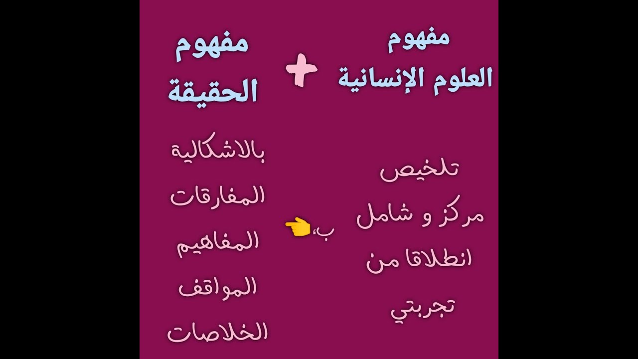 تلخيص مجزوءة المعرفة: -مفهوم العلوم الإنسانية+مفهوم الحقيقة- .