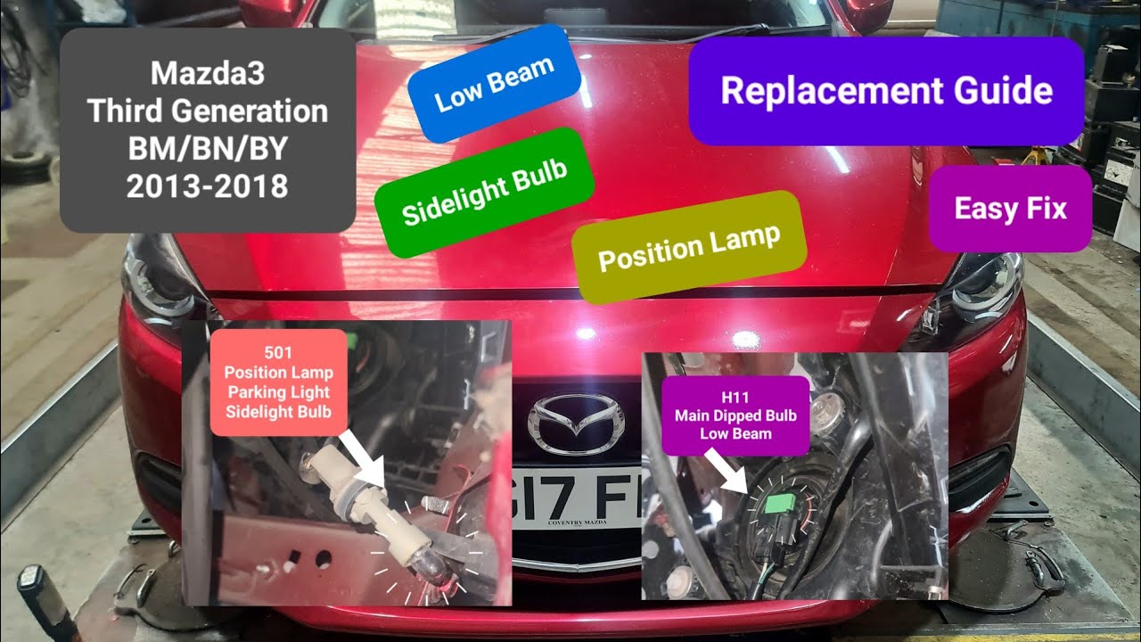 как заменить лампу в фаре | габаритный фонарь | лампу ближнего света на Mazda 3 2017 #фара