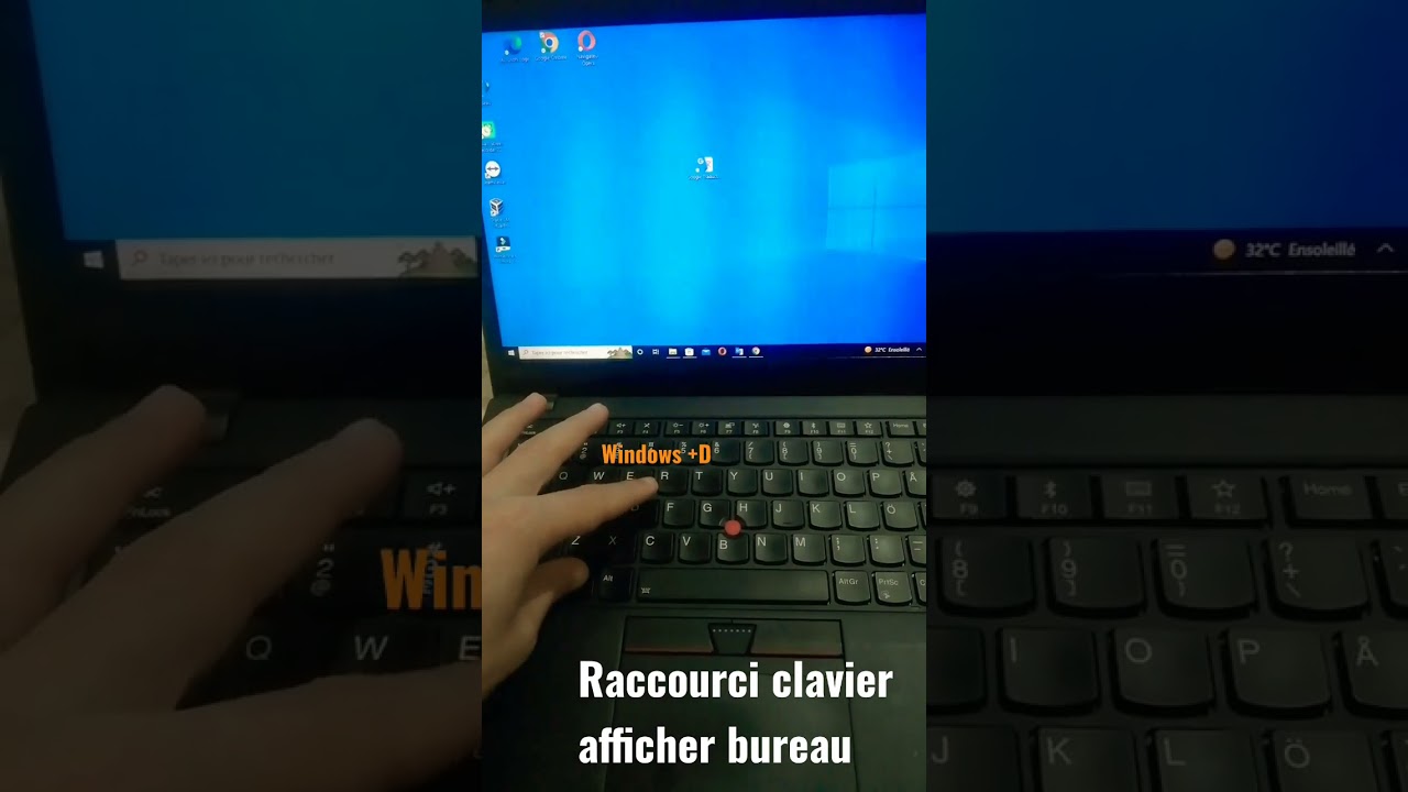 Raccourci clavier afficher bureau : windows +D