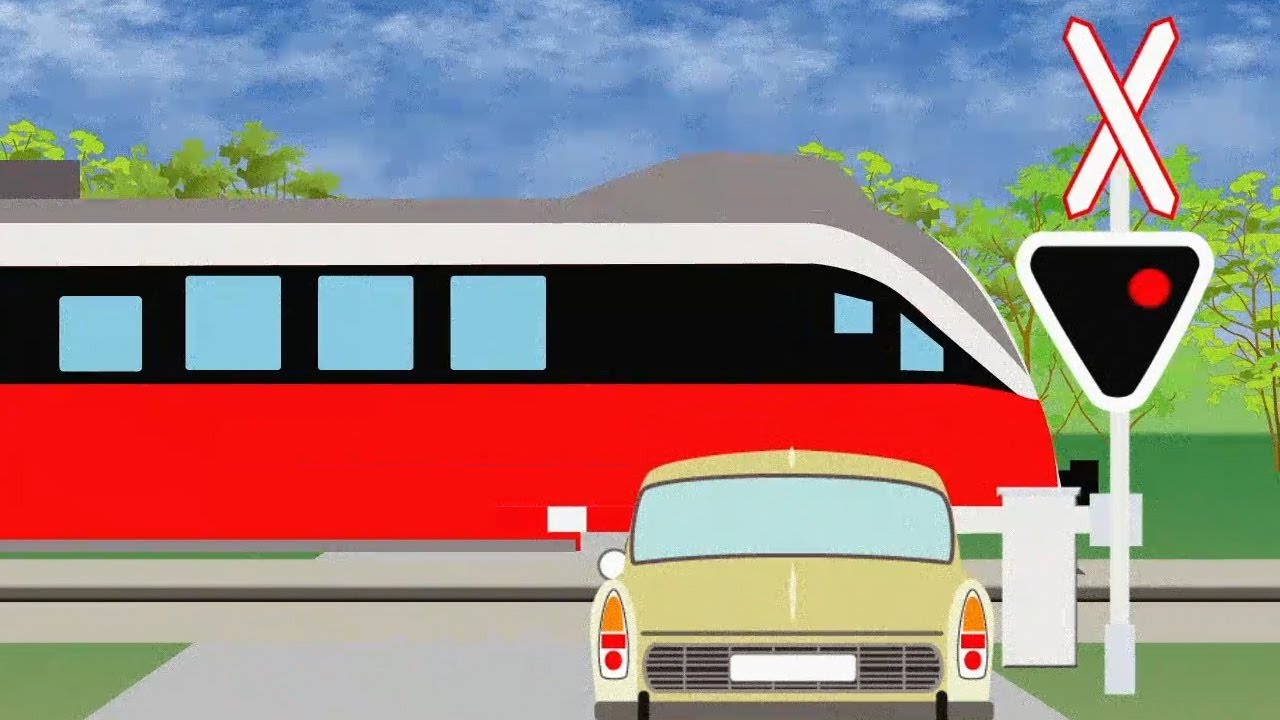 Hungarian high-speed trains and level crossing vasúti átjáró ｜ハンガリーの電車と踏切アニメ