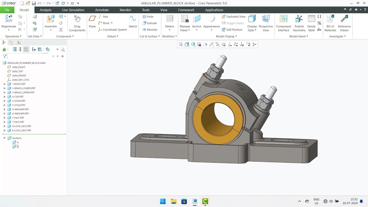 Angular Plummer Block : 3D Modelling and Assembly in Creo Parametric