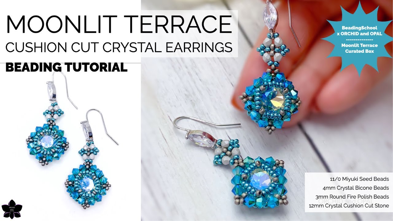 Moonlit Terrace Crystal Bicone and 12mm Cushion Cut Beaded Earrings Tutorial