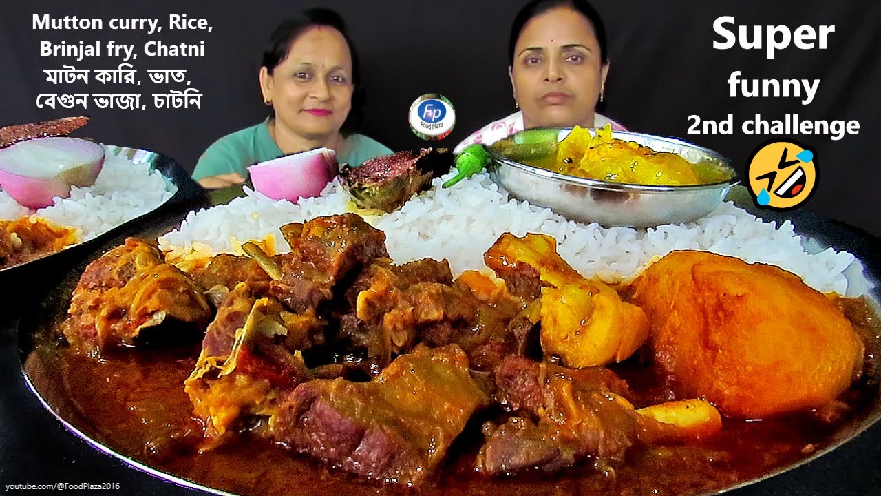 RICE MUTTON KOSHA CURRY BEGUN VAJA CHATNI EATING COMPETITION ON CHALLENGING SITUATION BIGBITE EATING