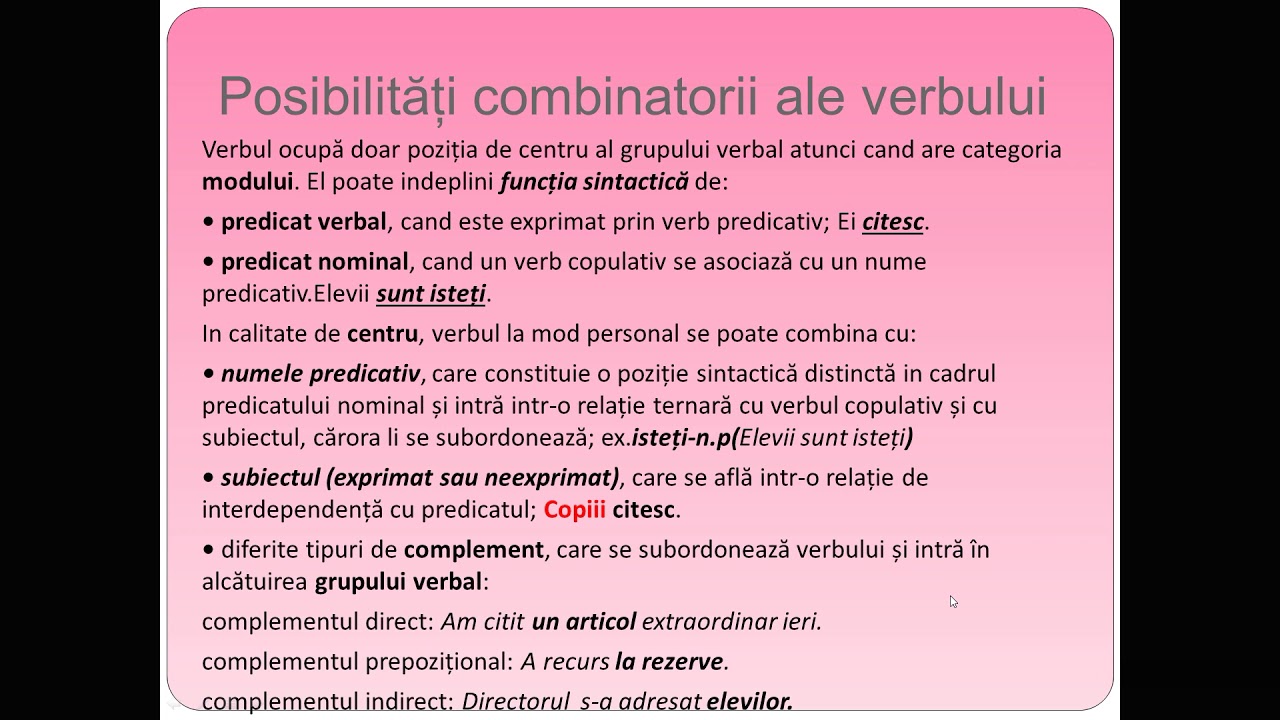 Posibilități combinatorii ale verbului