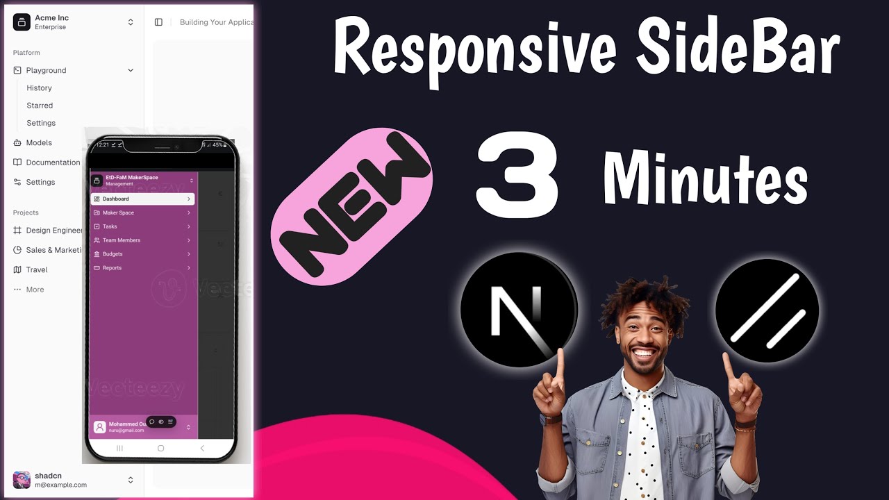 Side Bar Next Js ShadCn Ui 2024 ||Responsive SideBar||UI/UX ||React Side Bar.