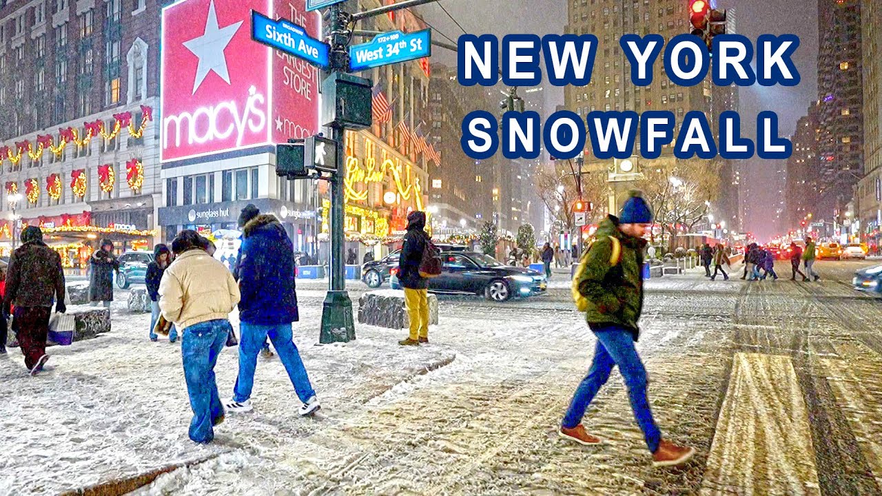 several inches of snowfall blanketed Midtown Manhattan, NYC winter walking 12/26/2025