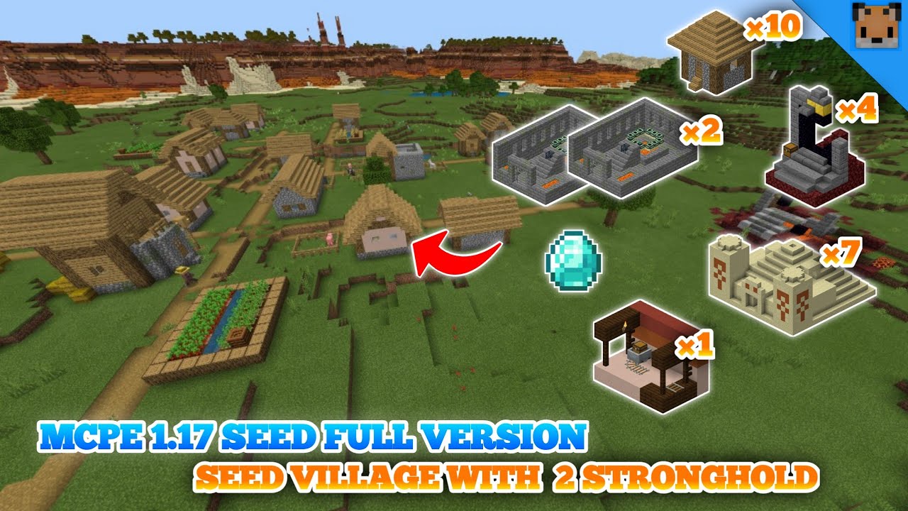Minecraft pe 1.17 Seed Full version - Village with 2 Stronghold / Desert temple with lucky diamond !