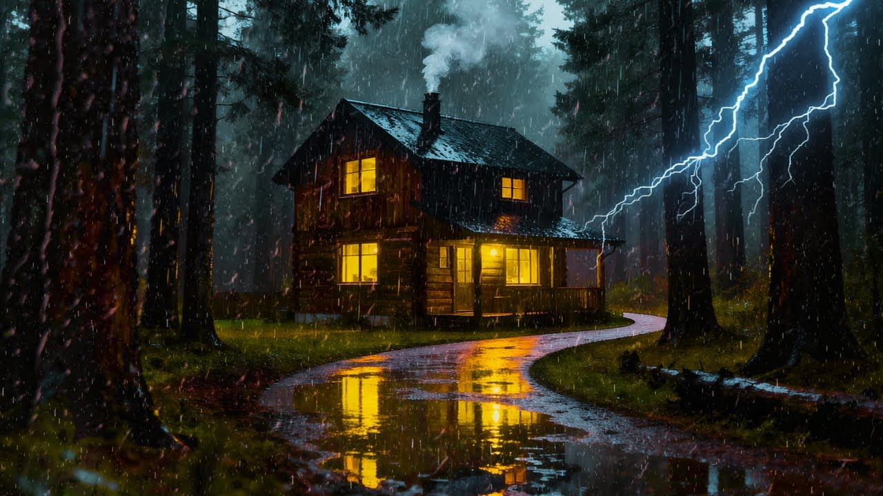 Instant Deep Sleep 🌧️ Forest Cabin Rain & Warm Fireplace Sounds