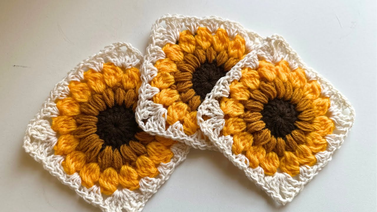 How to Crochet a Sunburst Granny Square Step by Step (Sunflower granny square)