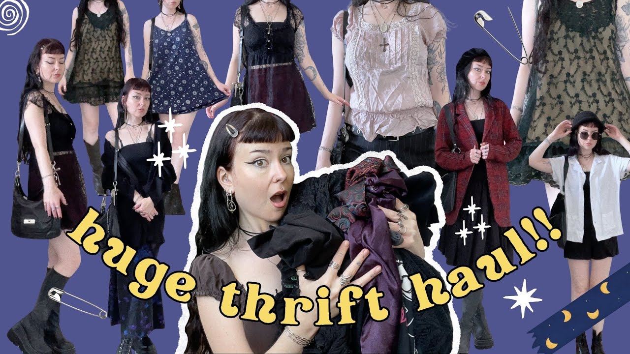 HUGE thrift haul & try on!! ✶ whimsigoth, grunge, 90s pieces ✶