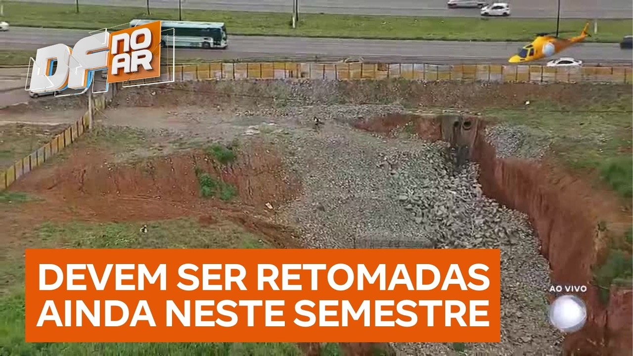 Obras em cratera na BR-040 s&atilde;o suspensas por causa das chuvas em Valpara&iacute;so de Goi&aacute;s | DF no Ar
