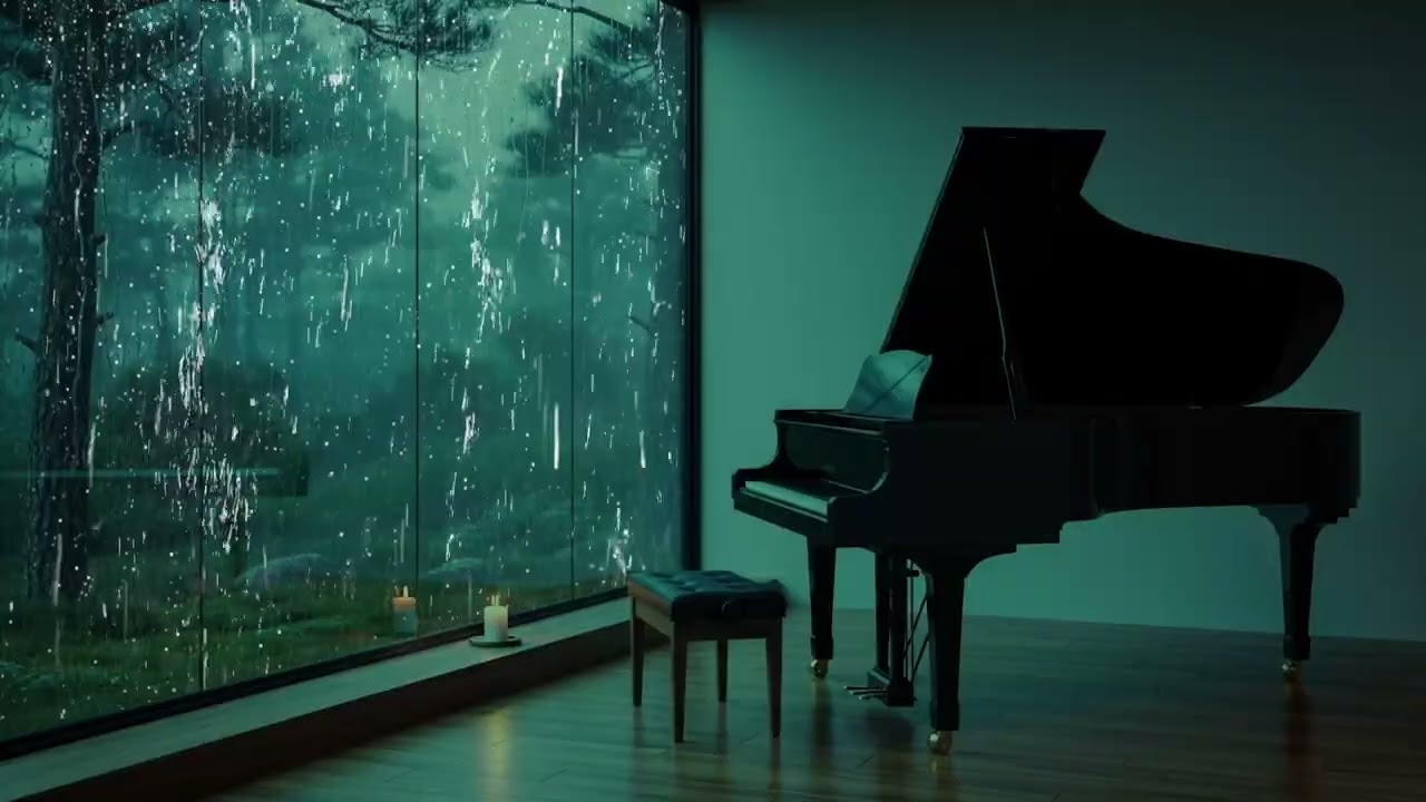 Relaxing Piano Music with Rain Falling Outside the Window - Music for Deep Sleep, Stress Relief
